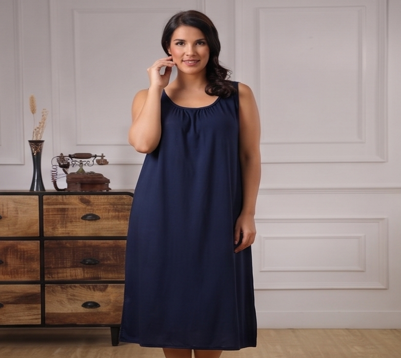 Navy Blue-Nighties Sleeveless-Plain -front