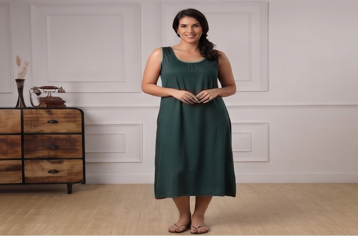 Peacock green-Nighties Sleeveless-Plain-front