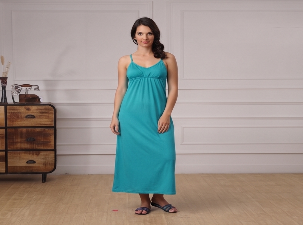 Turquoise-Bra Nighty Plain-front