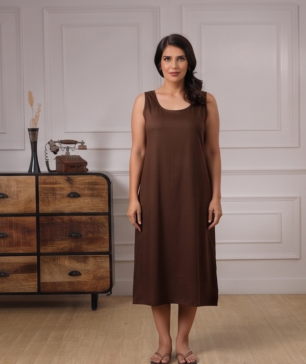 brown-Nighties Sleeveless-Plain-front