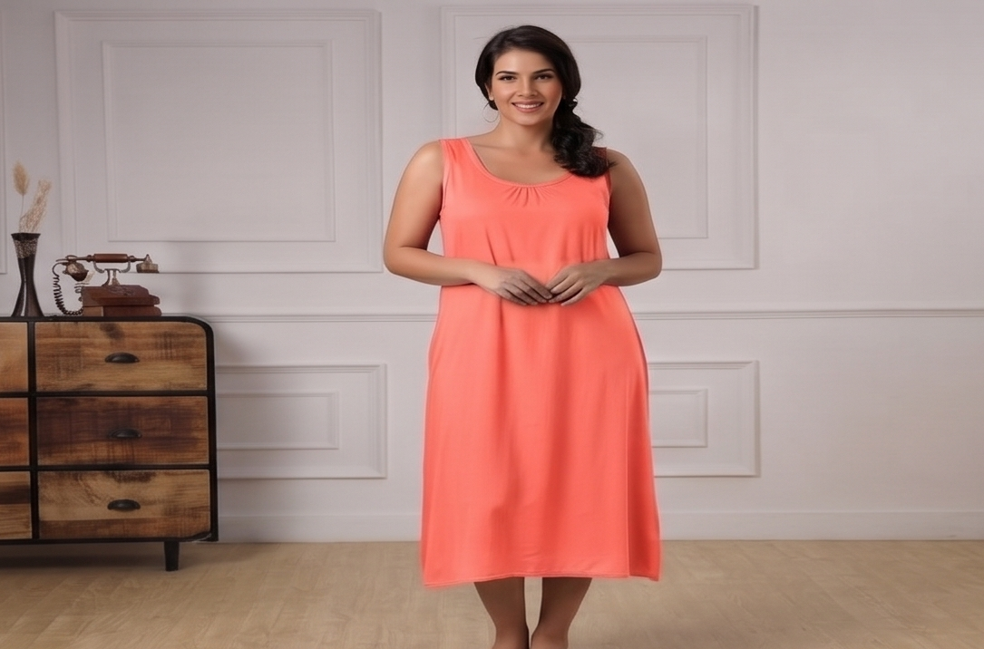 coral-Nighties Sleeveless-Plain-front