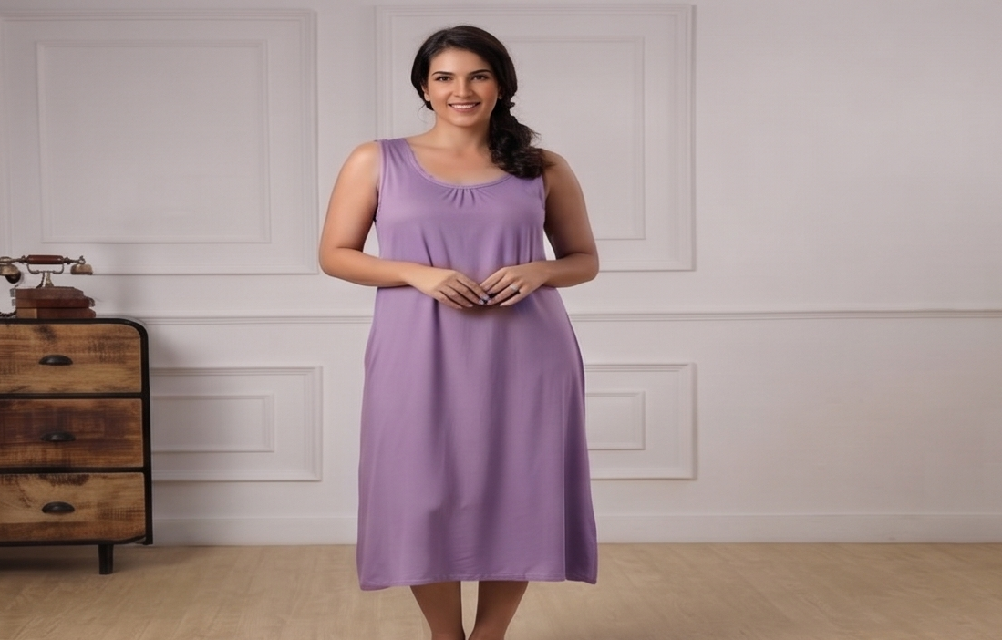 lavender-Nighties Sleeveless-Plain -front