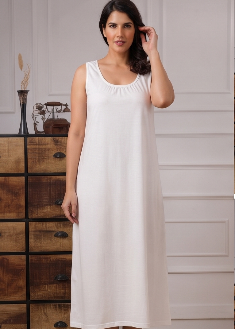white-Nighties Sleeveless-Plain-front